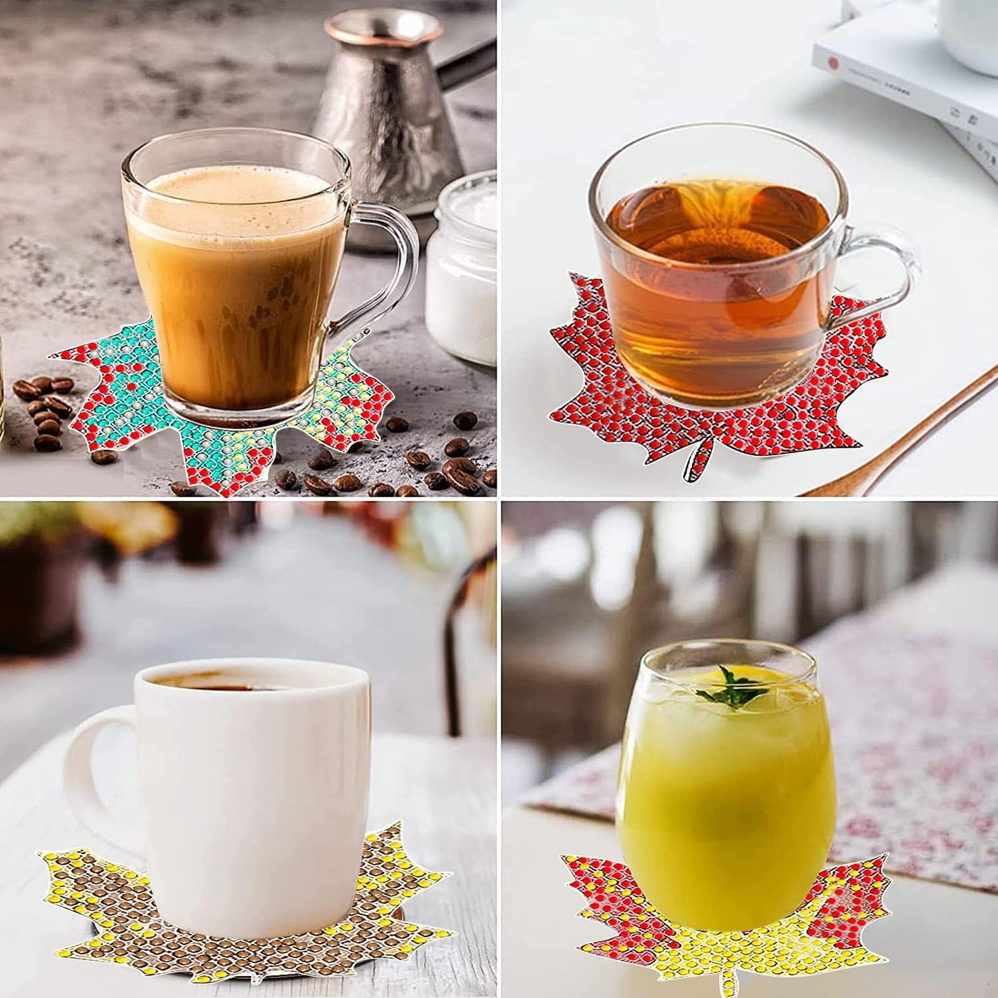 10pcs Maple Leaf DIY Diamond Painting Coaster Kit with Holder