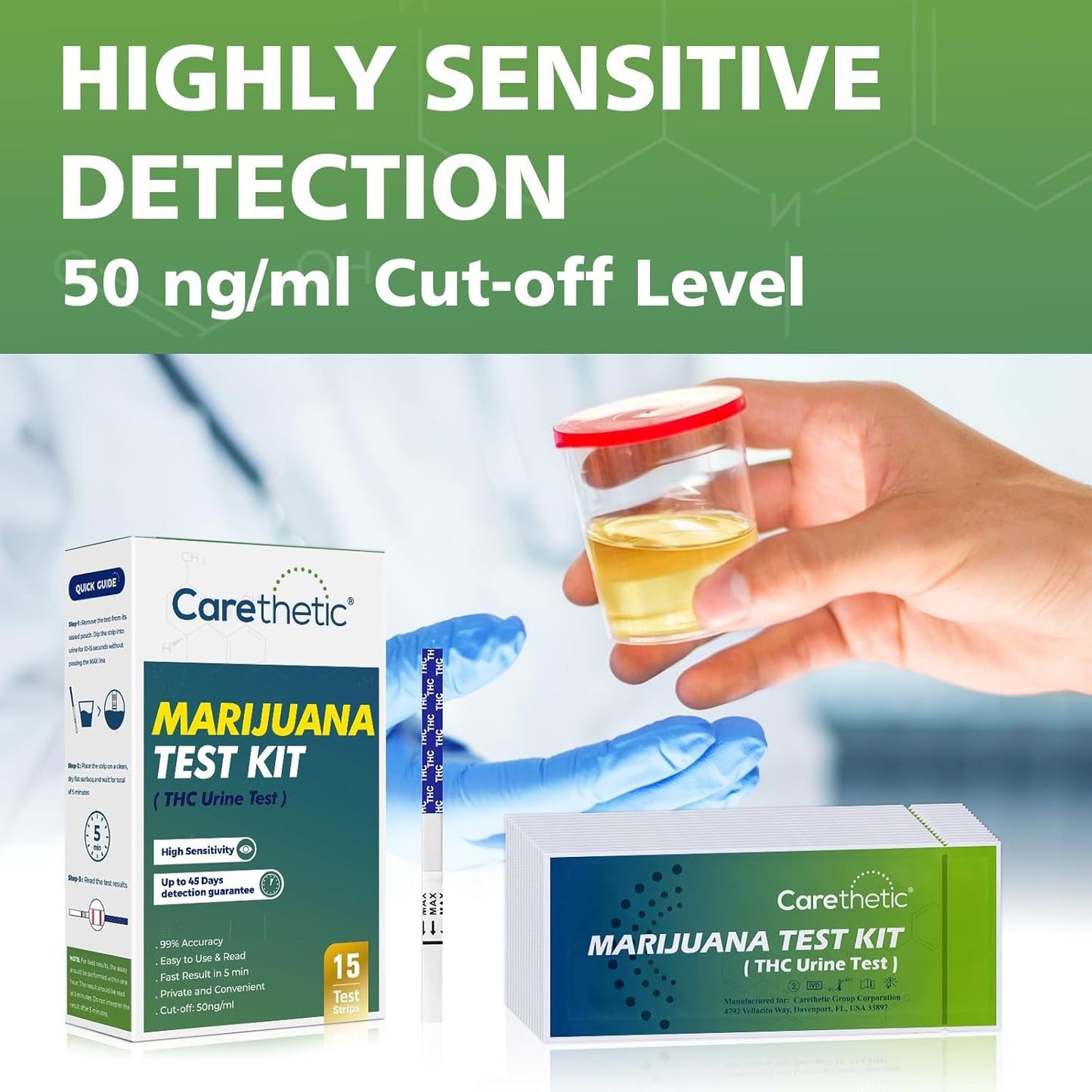 Marijuana THC Test Kit: 15 Strips for Accurate Home Urine Testing, Detects Edibles & Vapes