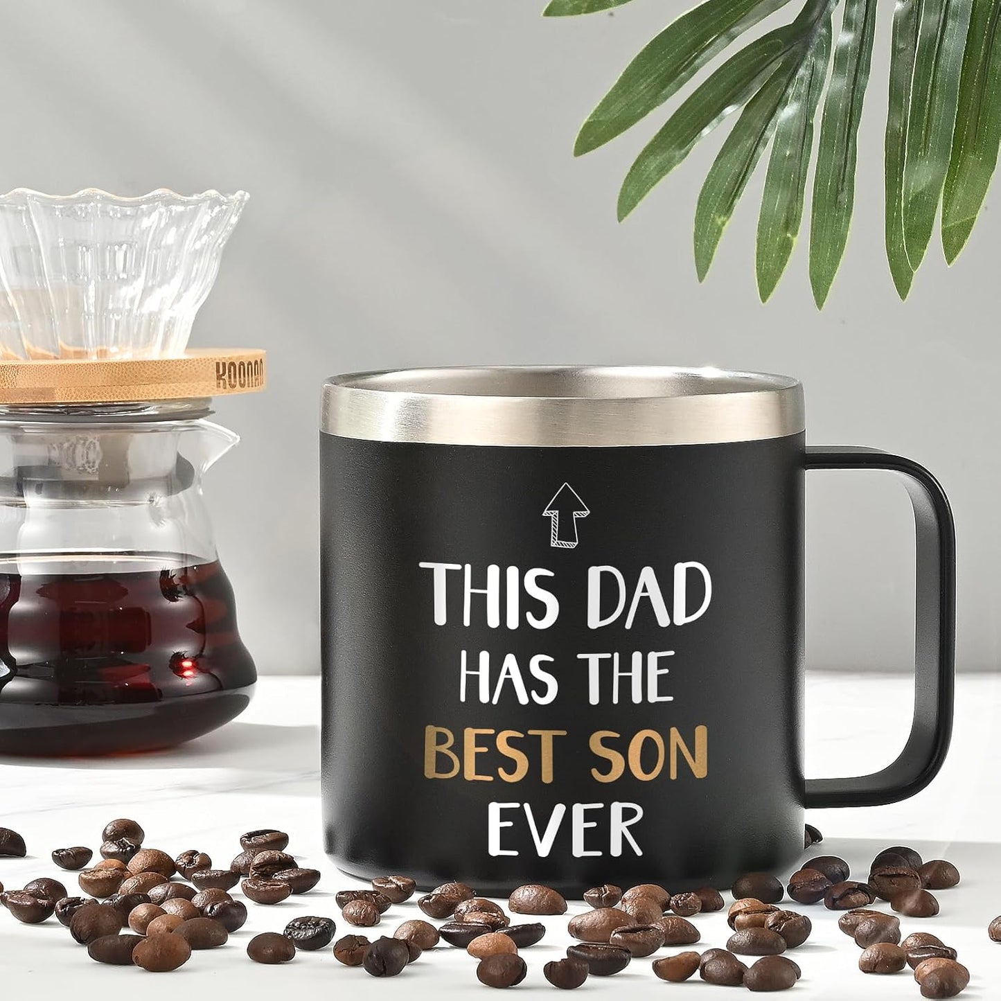 Dad Coffee Mug - Insulated 14 oz Stainless Steel Tumbler with Handle for Father's Day, Birthday, Christmas - Black