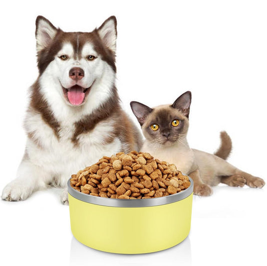 Light Yellow Stainless Steel 64oz Dog Bowls for Large Dogs Non-Slip & Rustproof