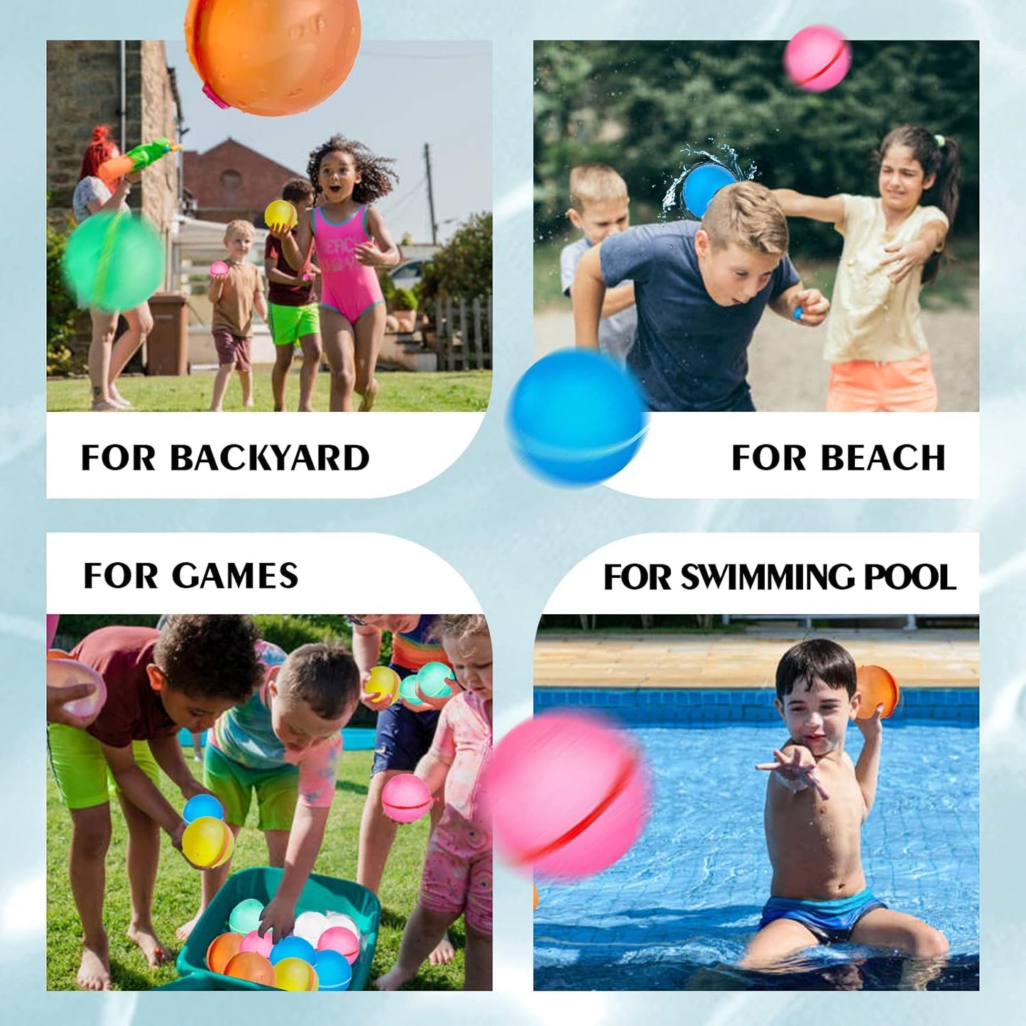 4-Pack Refillable Silicone Water Balloons for Kids - Self-Sealing & Quick-Fill for Outdoor Fun