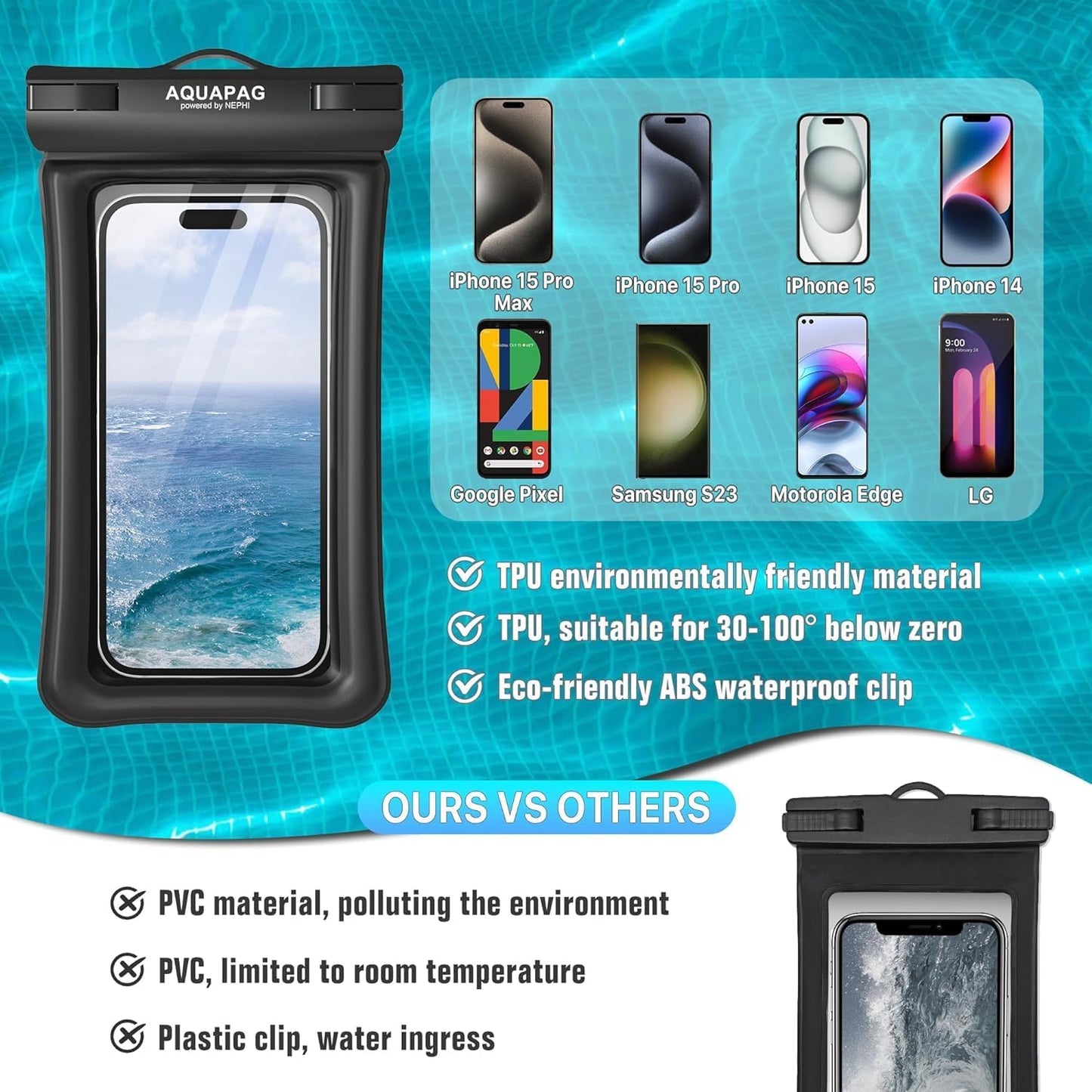 2-Pack Waterproof Phone Pouch 2 Pack - Floats & Protects, Fits up to 8" Devices