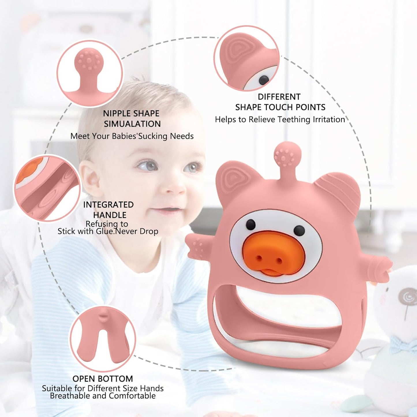 Pink Pig Baby Teether: Soothe Teething Pain with Safe, Soft Silicone for 0-6 Months