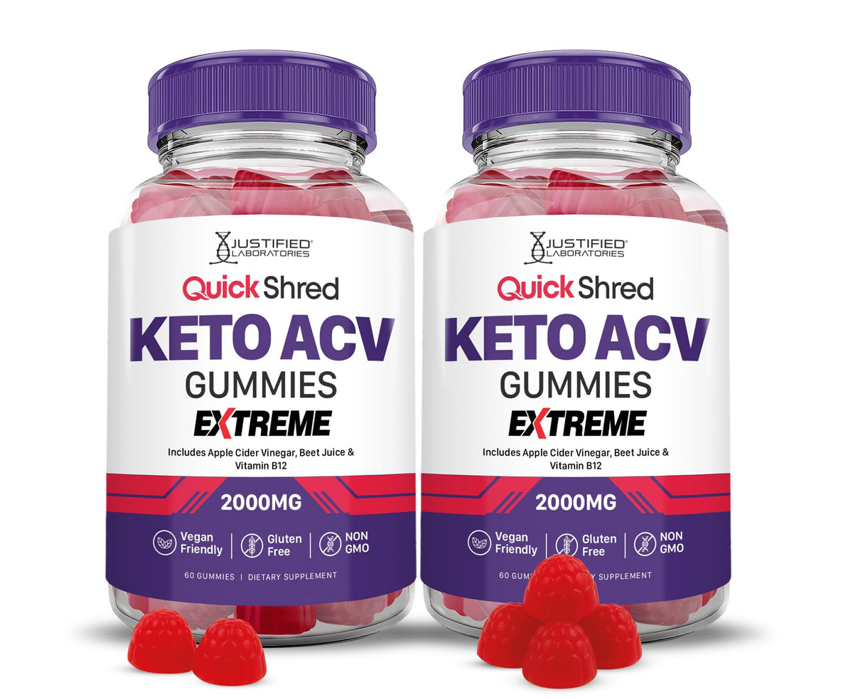 Quick Shred Keto ACV Gummies Extreme 2000MG - Apple Cider Vinegar with Pomegranate, Beet Juice, Vitamin B12 - Vegan, Non-GMO, 120 Count
