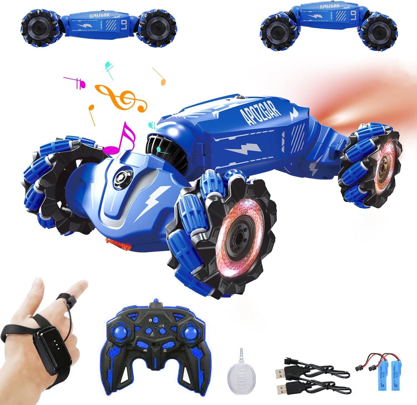 Hand Gesture RC Stunt Car with LED Lights & Music - Ultimate Toy for Kids Ages 6-10