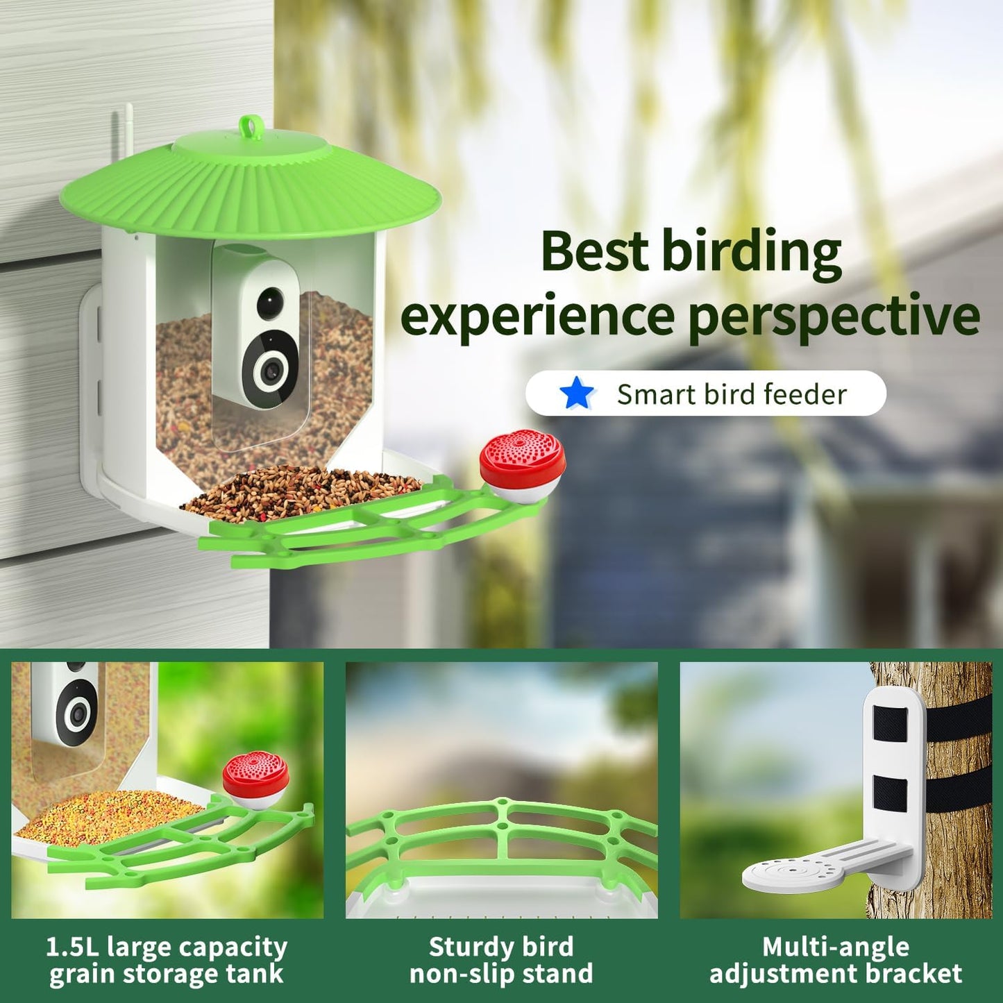 Explore Nature with Smart Bird Feeder: Solar Powered, HD Camera, AI Video Capture for Bird Lovers