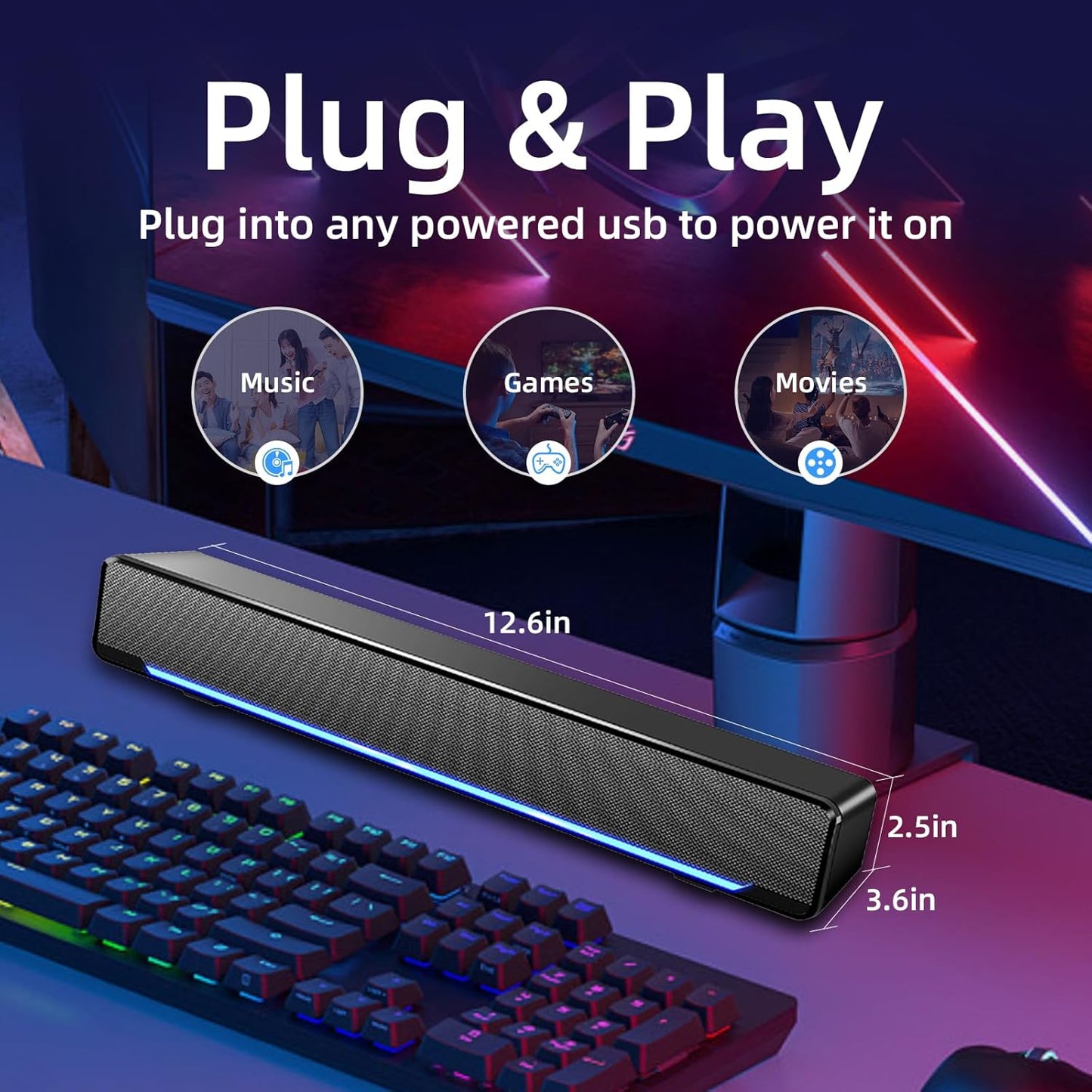 Enhance Your Audio Experience with USB-Powered Desktop Bluetooth Soundbar