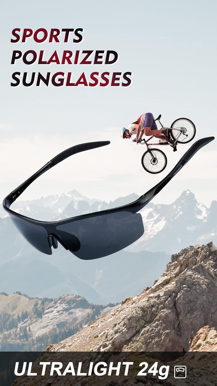 Men's Polarized Sunglasses: Advanced UV Protection, Ultralight Al-Mg Frame for Cycling, Golfing & Driving