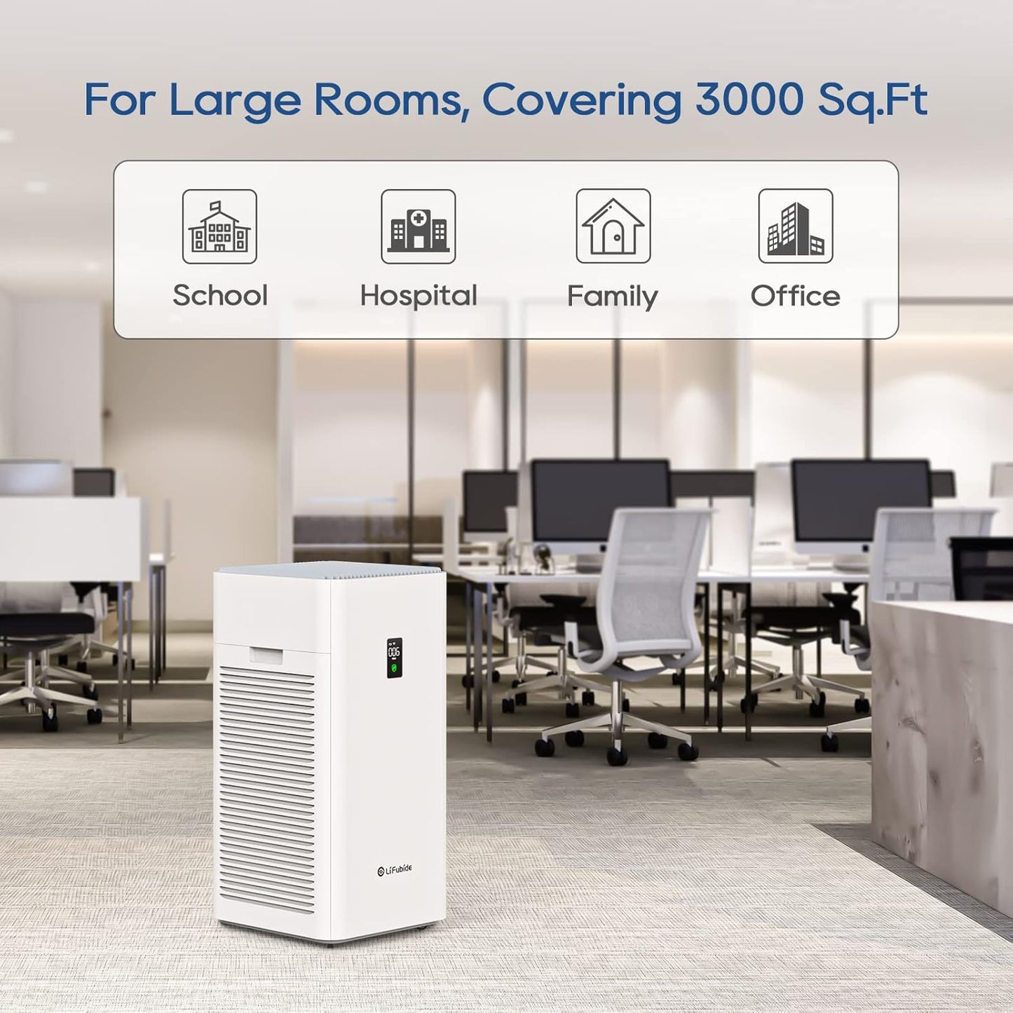 Lifubide Y1000 Air Purifier - H13 HEPA, Quiet Operation, 4555 Sq.Ft Coverage