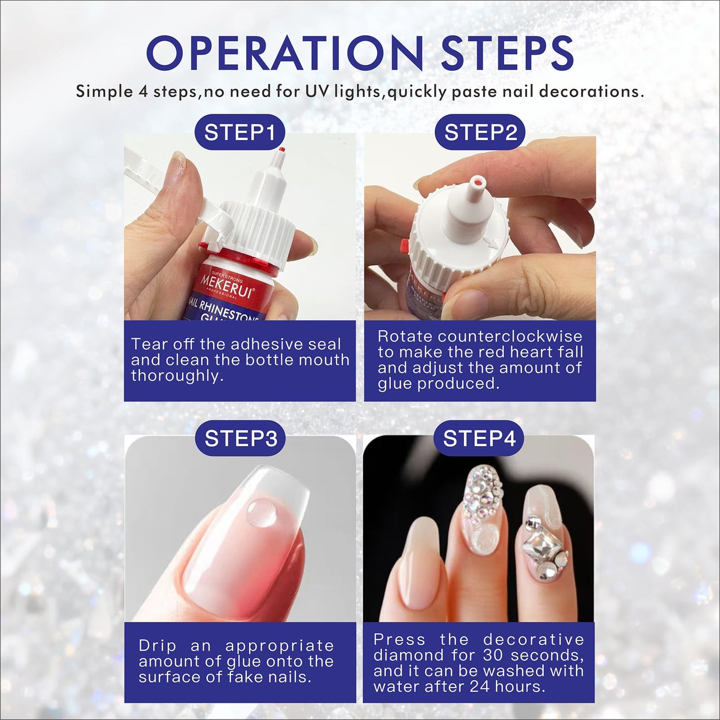 Quick-Dry Nail Rhinestone Glue - No UV Light Needed - Precision Dropper and Needle Tip Clear Adhesive