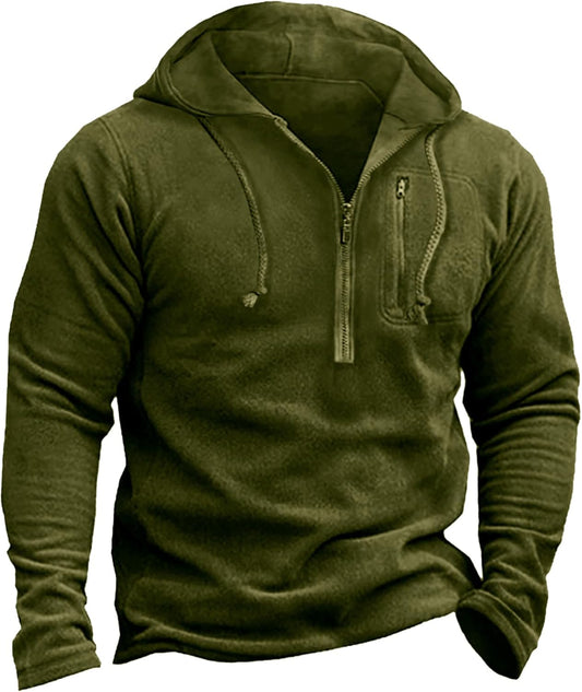 Army Green Tactical Fleece Jacket XL for Men | Outdoor Half Zip Hooded Pullover