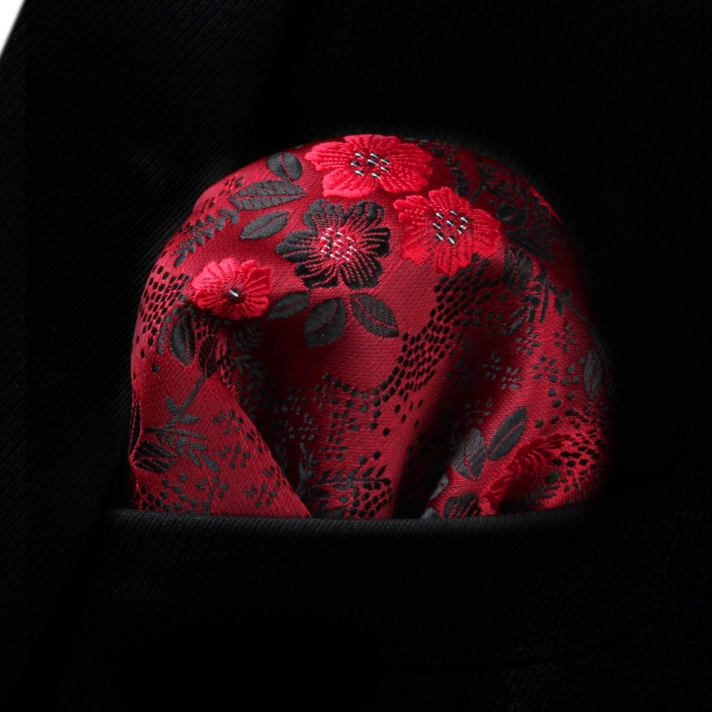 Burgundy Floral Silk Tie & Handkerchief Set for Men - Perfect for Formal Events & Holidays