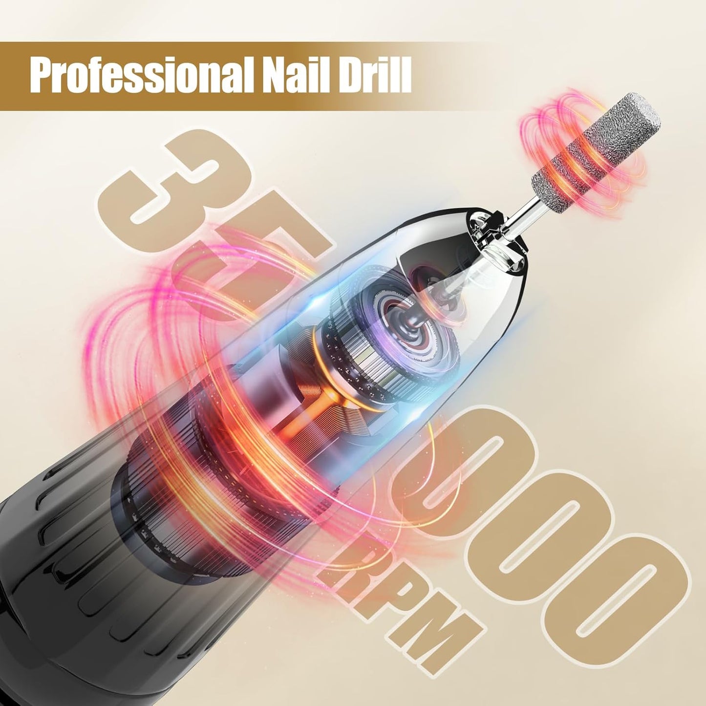 Gold 35,000 RPM Professional Electric Nail Drill Machine for Acrylic & Gel Nails