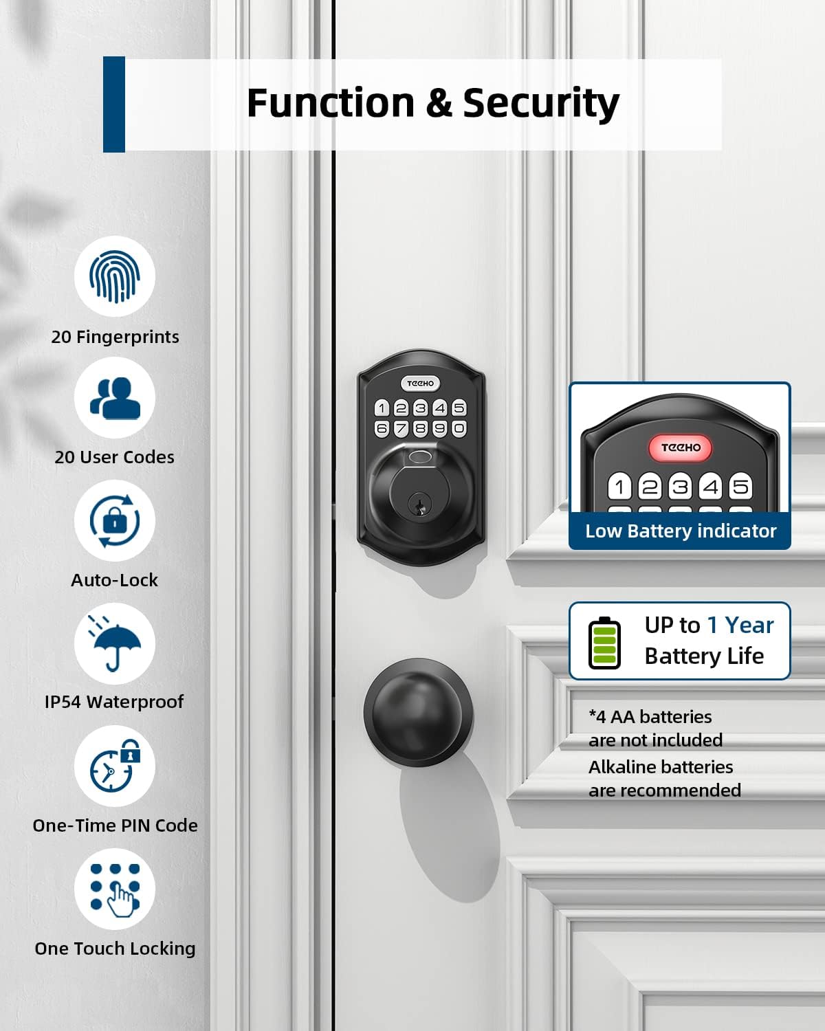 Advanced Fingerprint Keyless Entry Door Lock with Keypad Deadbolt - Secure & Easy Install, Matte Black