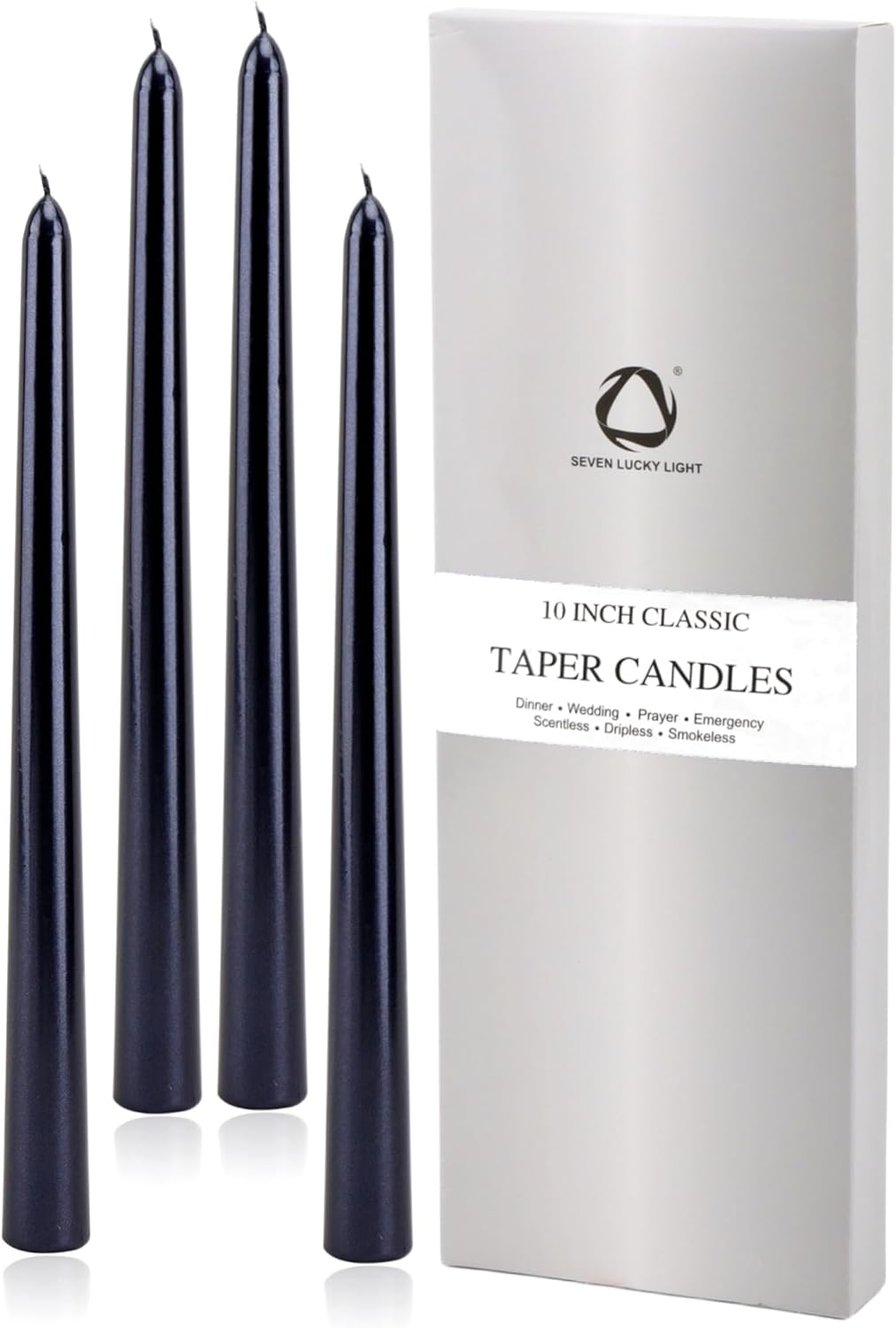 Elegant Metal Style Black Taper Candlesticks - 4 Pack, Dripless 10" Candles