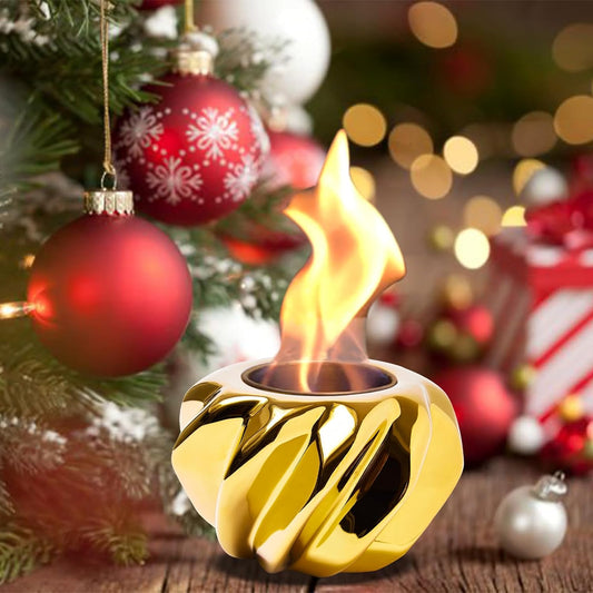 Compact Golden Tabletop Fire Pit - Perfect for Indoor & Outdoor Decor, Smoke-Free & Portable