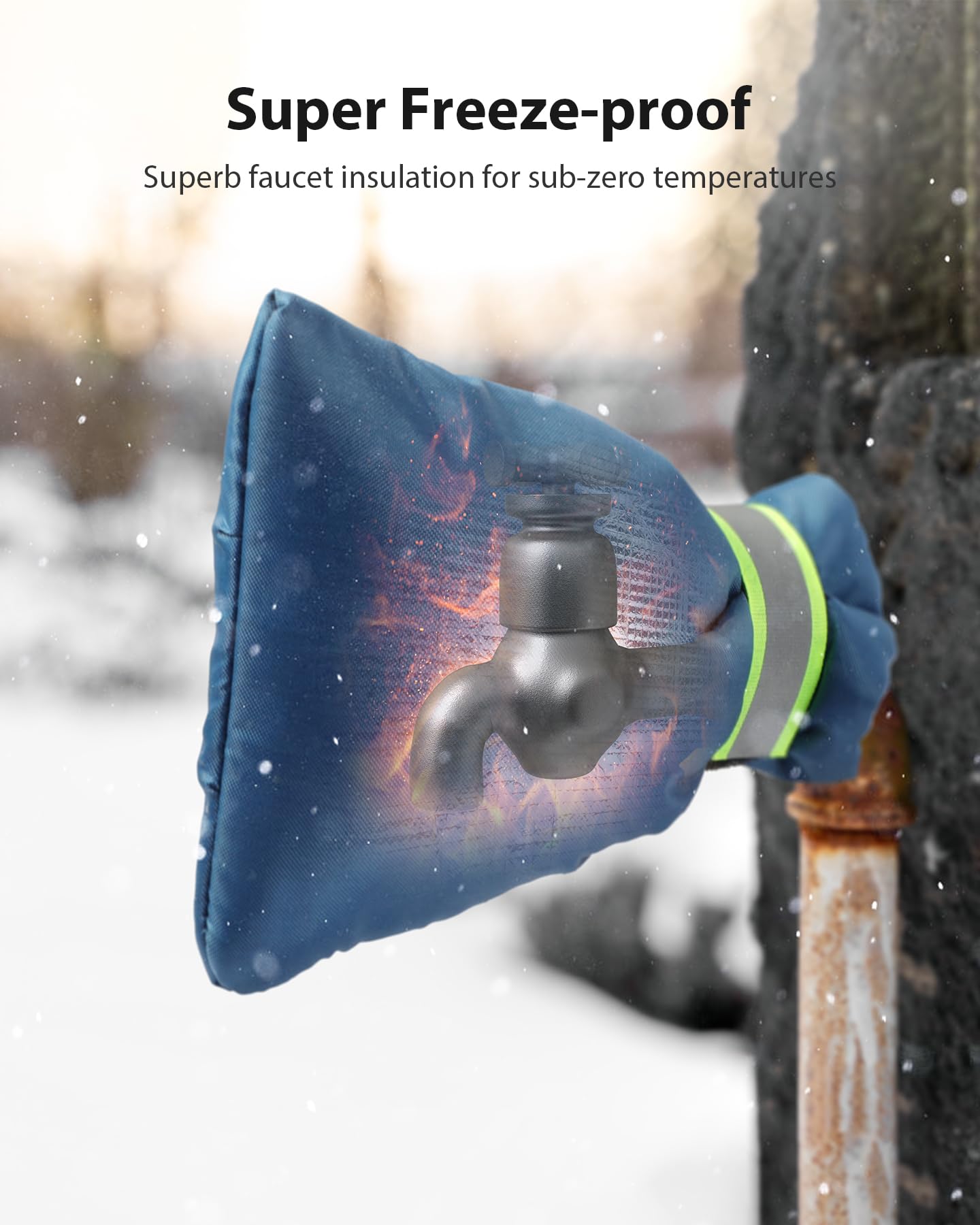Outdoor Faucet Covers for Winter Freeze Protection, 2-Pack Blue – 8.3 in (21.1 cm) x 6.7 in (17.0 cm) Insulated Hose Bib Socks with Reflective Strap