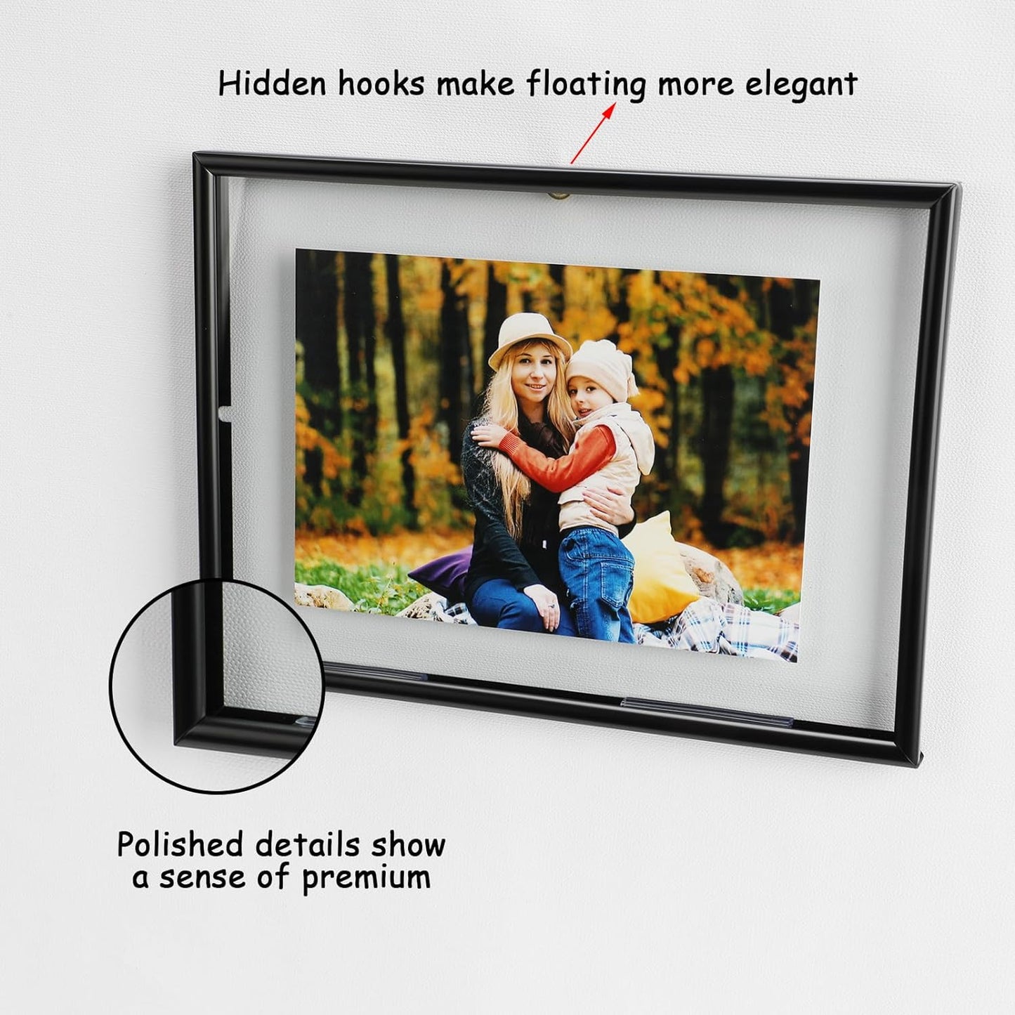 Black Floating Frame Set for Photos (5"x7") - Ideal for Home, Weddings, Festivals