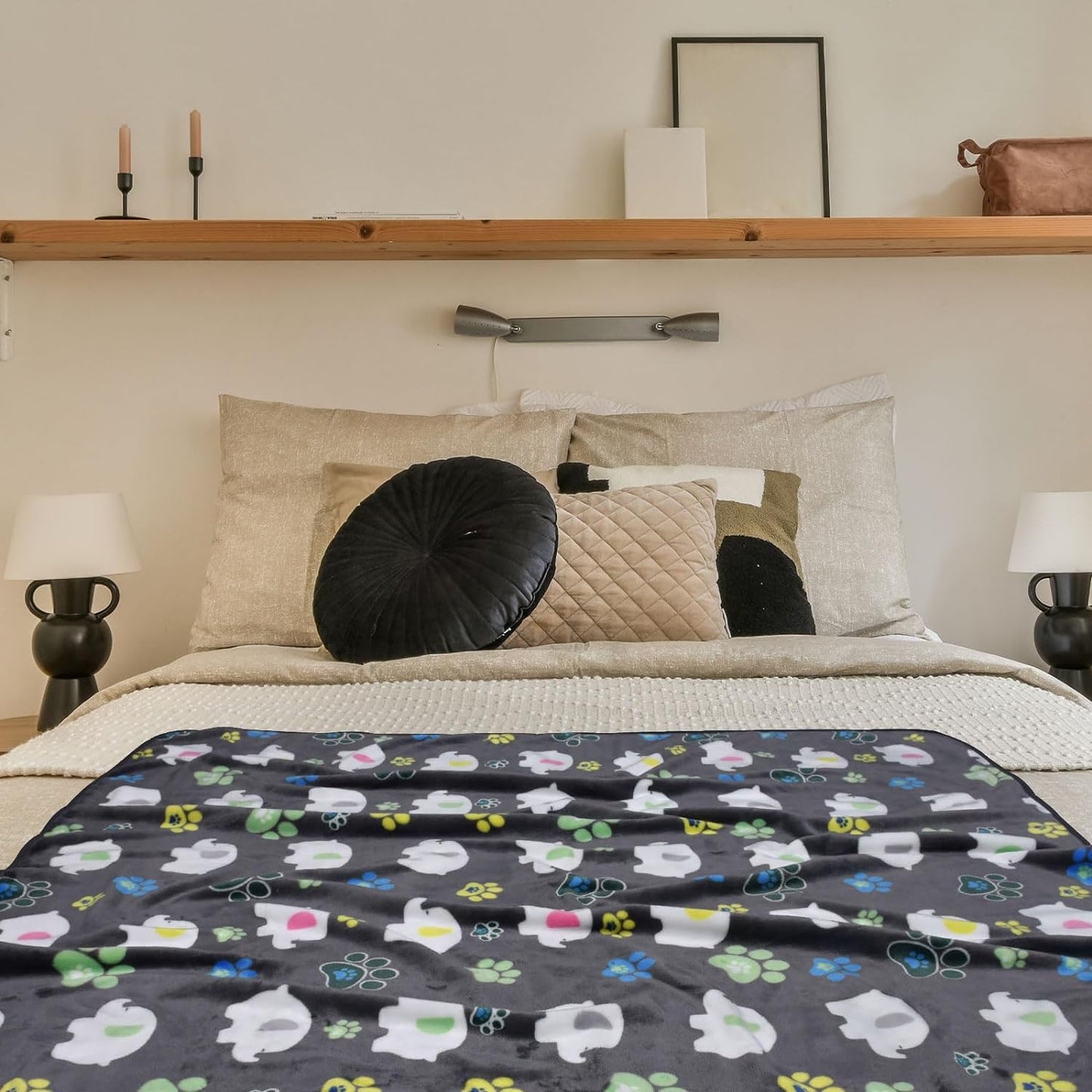 Premium Dog Blanket for Large Dogs, Flannel Elephant & Paw Print, 60x50" - Pet Comfort