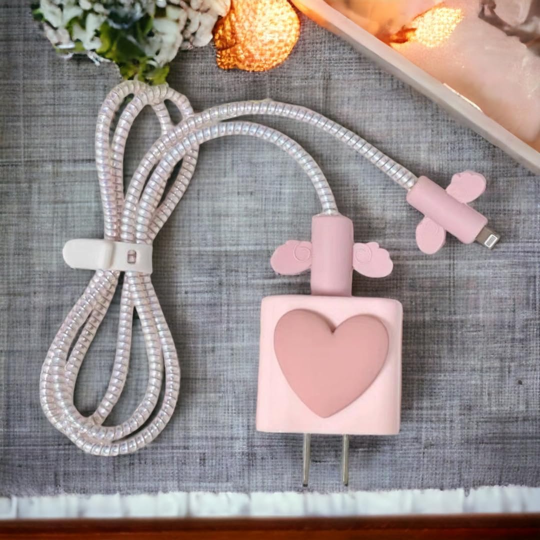 Pink Heart Silicone Charger Protector Set for iPhone – Style Meets Function
