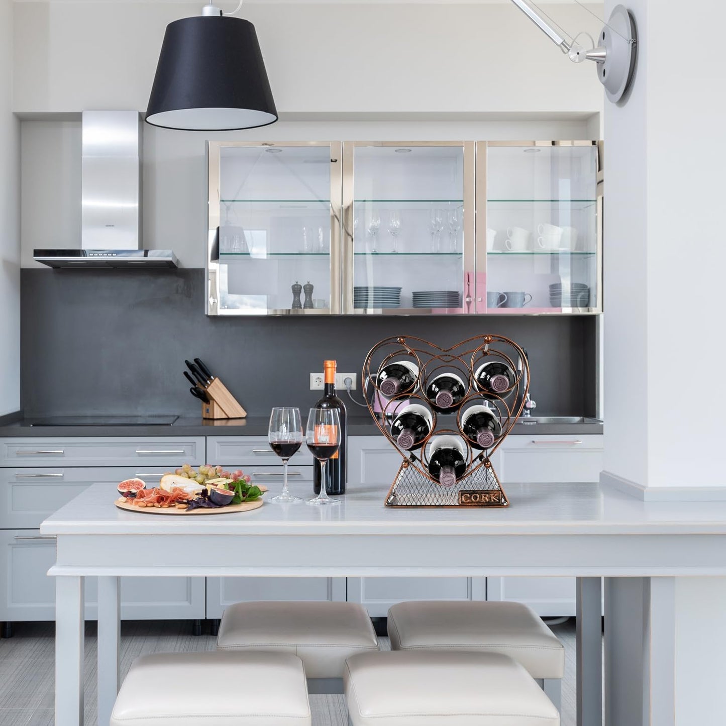Heart Shape Metal Wine Rack for 7 Bottles - Perfect for Tabletop and Cabinet Storage