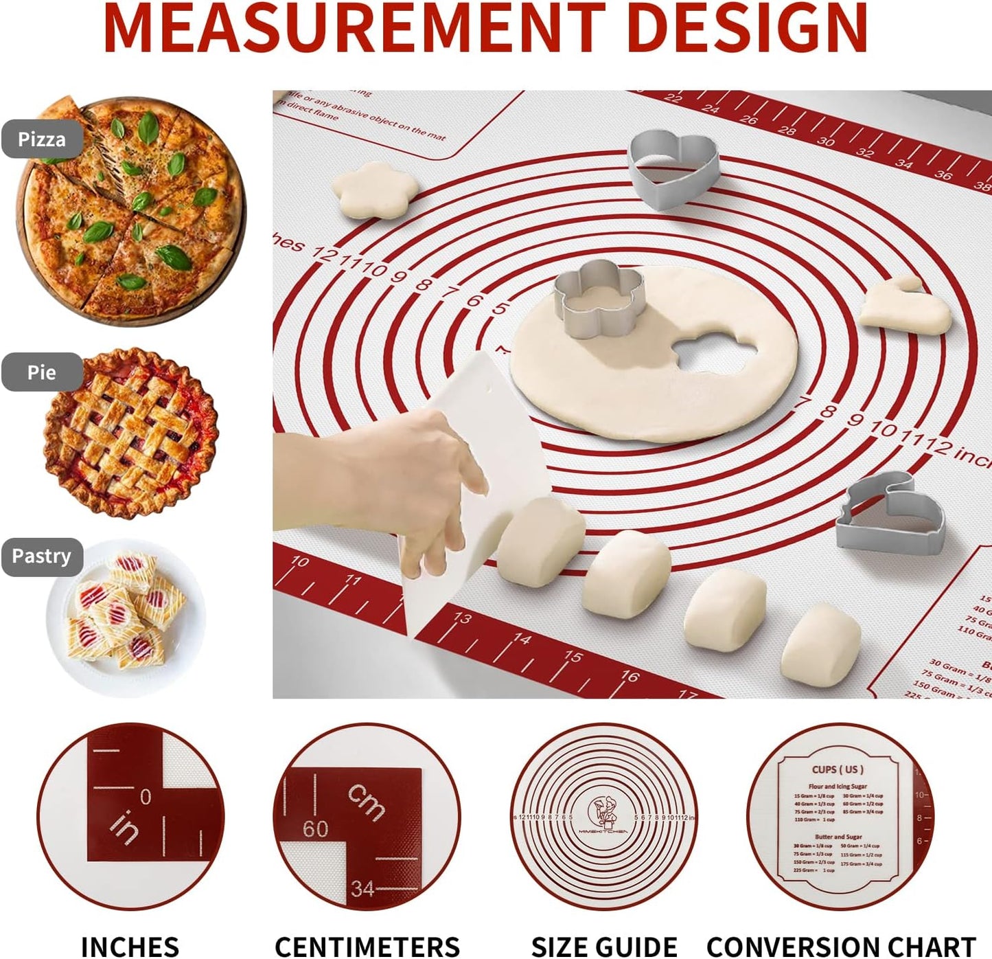 Non-Stick Silicone Baking Mat 26 x 16 Inch, Extra Large for Pastry, Cookies, Bread Dough - Nonslip and Heat Resistant