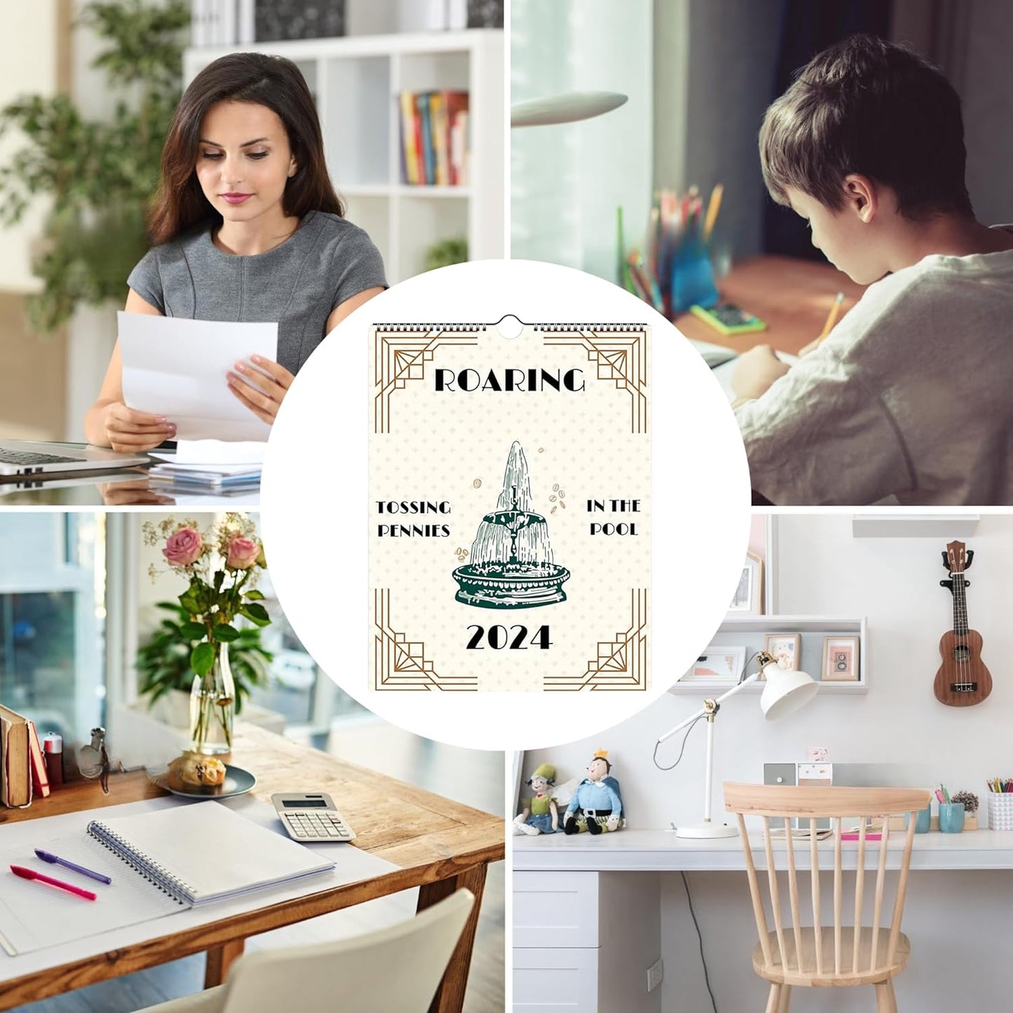 Roaring 2024 Wall Calendar: 12-Month Planner with Inspirational Quotes, Easy Hanging Design, and High-Quality Material for Home or Office