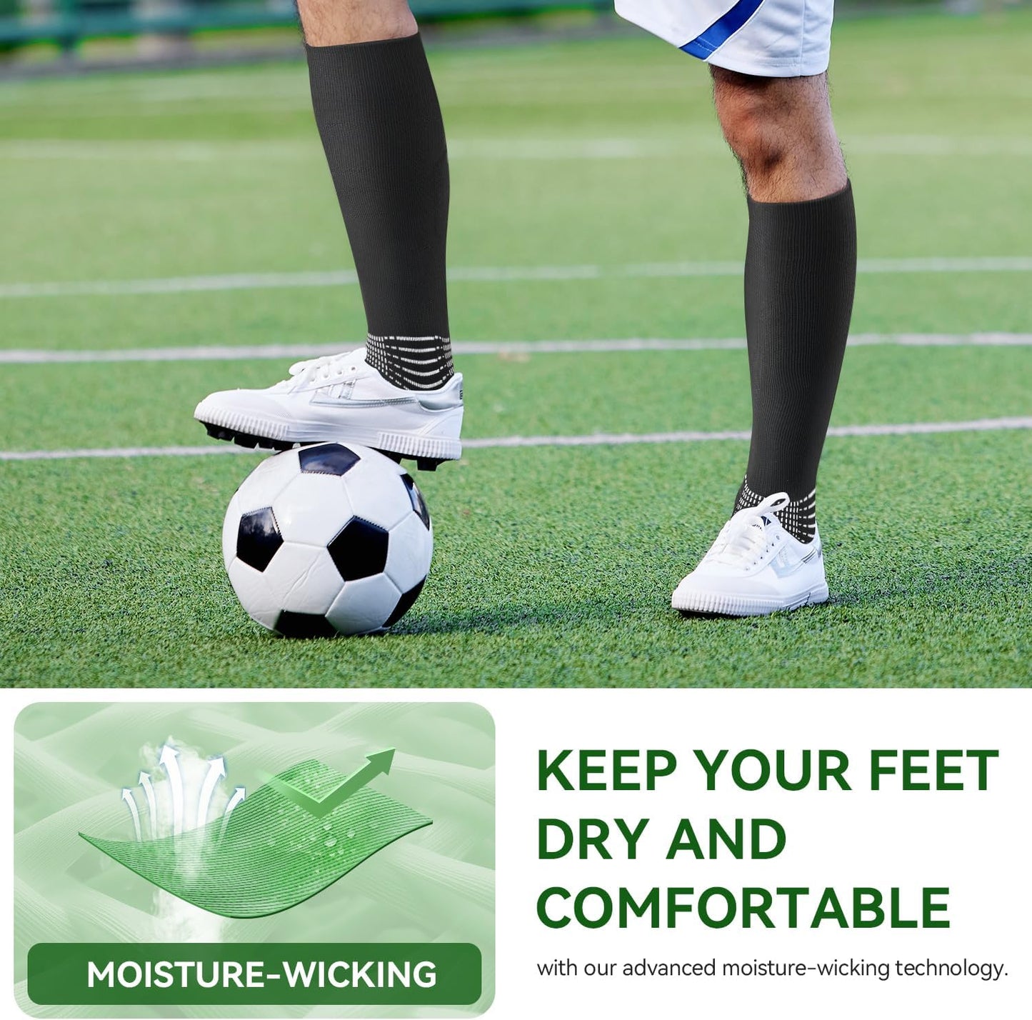 Boost Your Game: 2 Pairs Compressive XXL Soccer Socks with Coolmax Moisture Control and Ankle Support