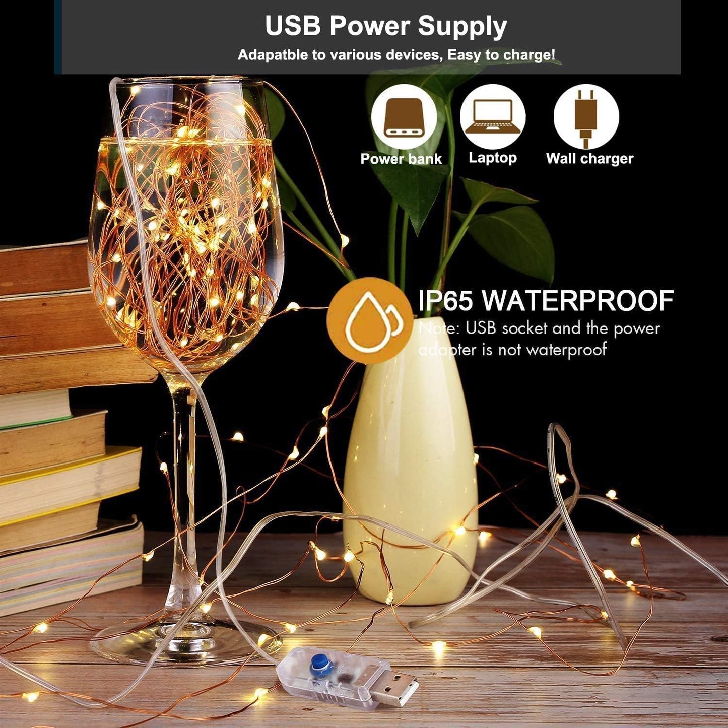 2-Pack Fairy Lights with Clips, 240 LEDs, 40 Photo Clips, USB, 39ft - Decor for Any Room