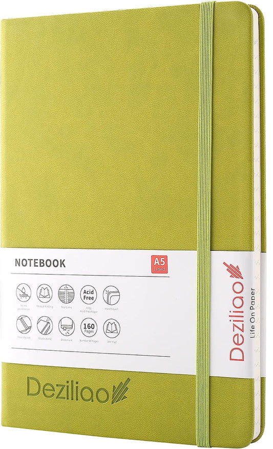 5.7"x8.4" Green 160 Page Ruled Hardcover Notebook/Journal w/ 100 GSM Paper