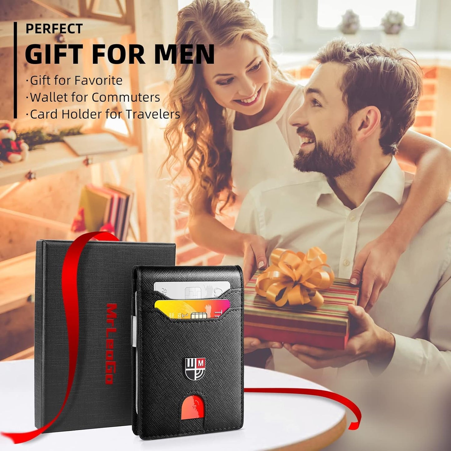 Men's Slim Bifold Leather Wallet with RFID Blocking, 12 Card Slots & Money Clip - Ideal Gift for Special Occasions