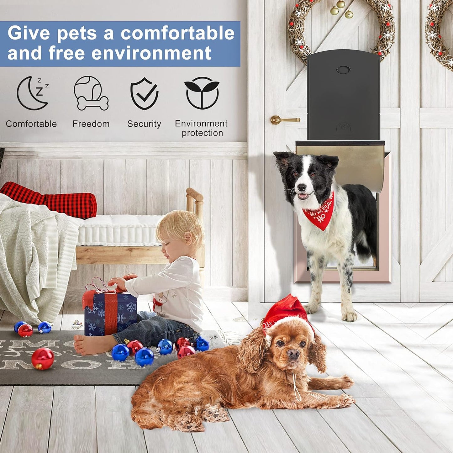 Size Large Rose Gold Aluminum Dog Door - Weatherproof with Magnetic Lock - Fits Dogs up to 100 lbs