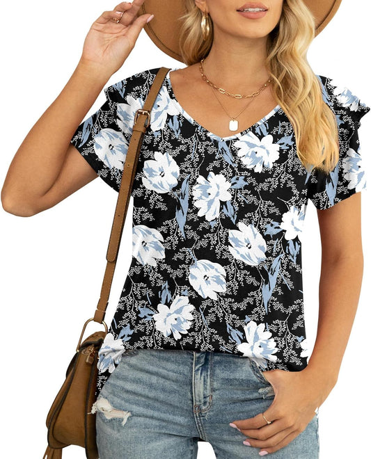 Women's 3XL Ruffle V Neck Short Sleeve Loose Blouse – Comfort & Style in One