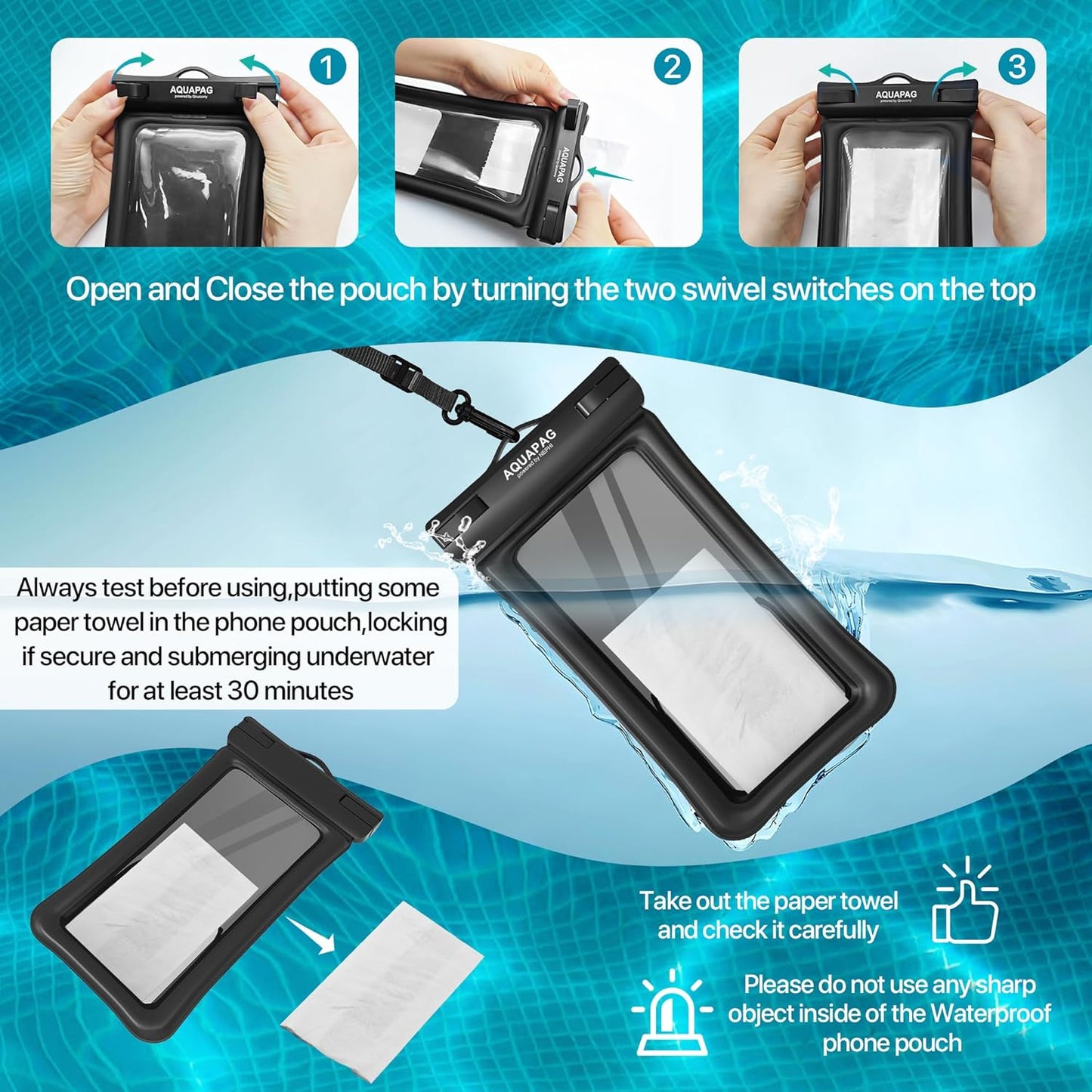 2-Pack Waterproof Phone Pouch 2 Pack - Floats & Protects, Fits up to 8" Devices