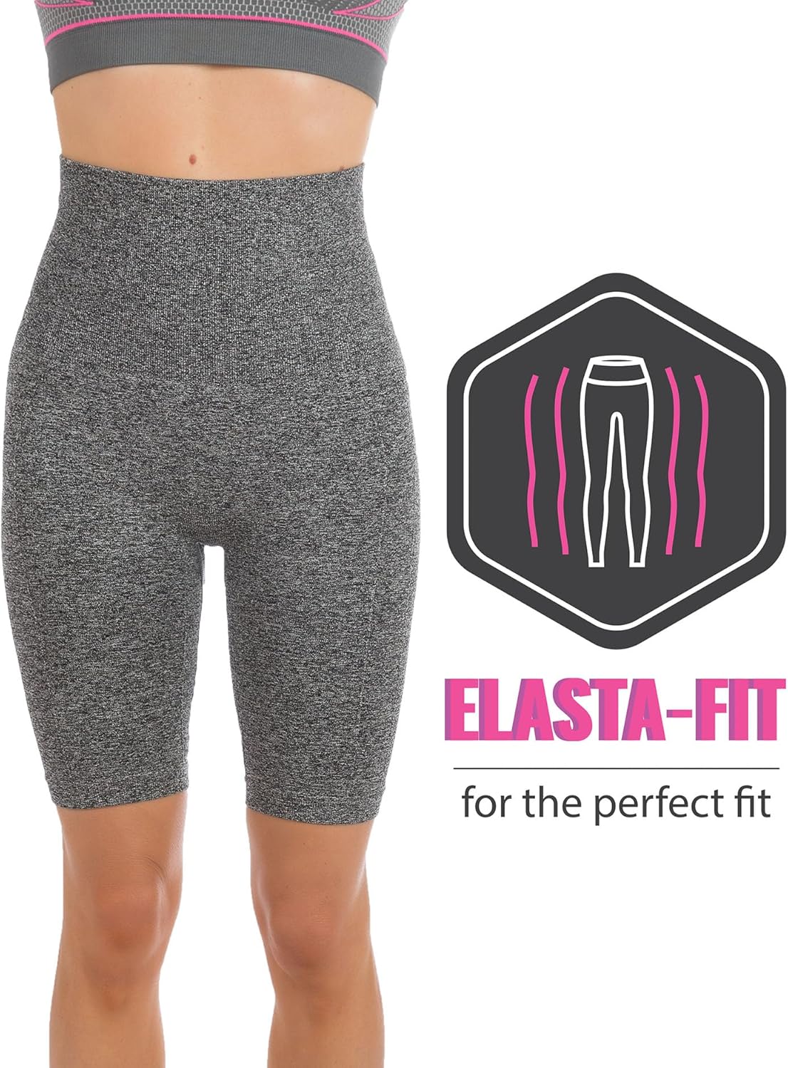 Women's Size M High Waist Heather Gray Biker Shorts - Tummy Control, Seamless Design