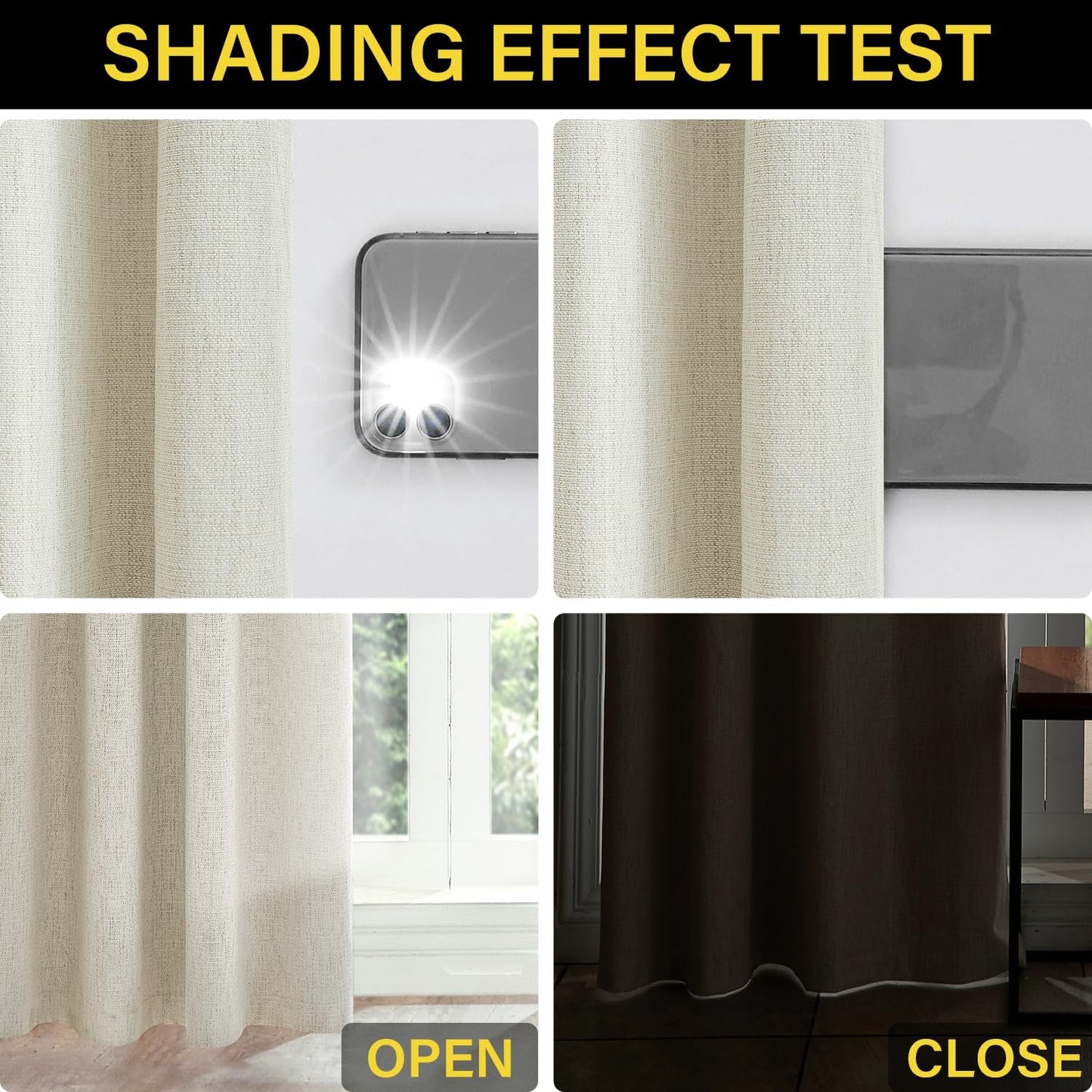 Single Panel Linen Blackout Curtain 84 Inch, Ivory - 100% UV Protection, Grommet Top