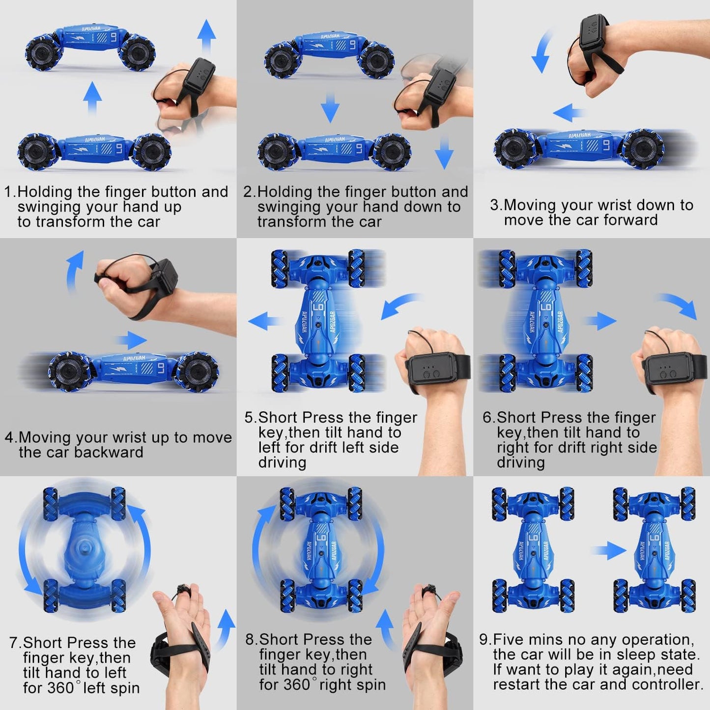 Hand Gesture RC Stunt Car with LED Lights & Music - Ultimate Toy for Kids Ages 6-10