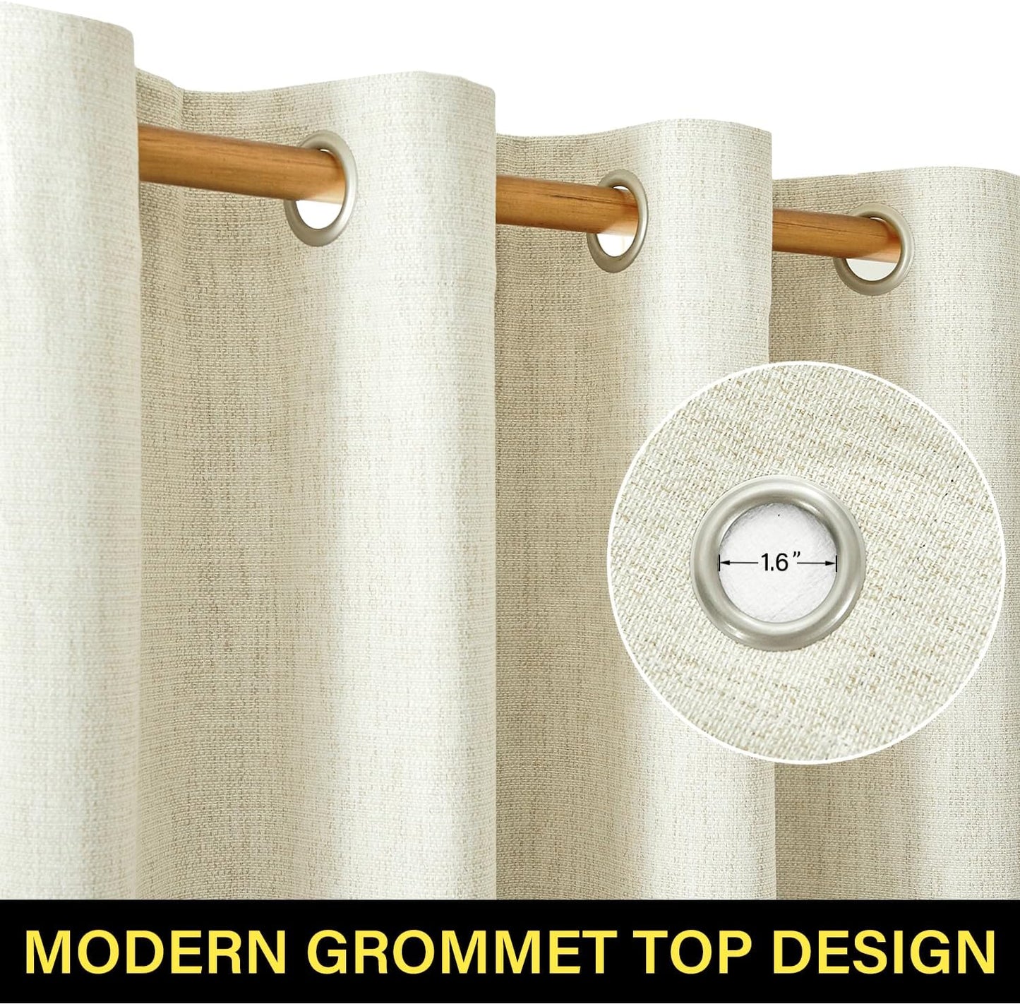 Single Panel Linen Blackout Curtain 84 Inch, Ivory - 100% UV Protection, Grommet Top