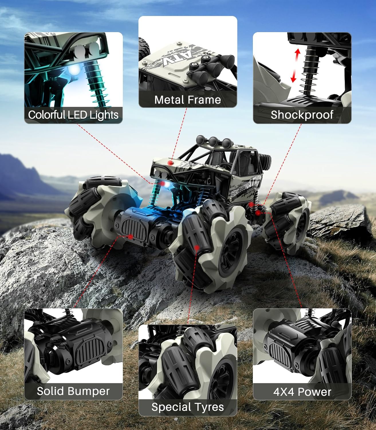 Remote Control Monster Truck Toy – 4WD, 360° Stunts, Rechargeable, 1/20 Scale