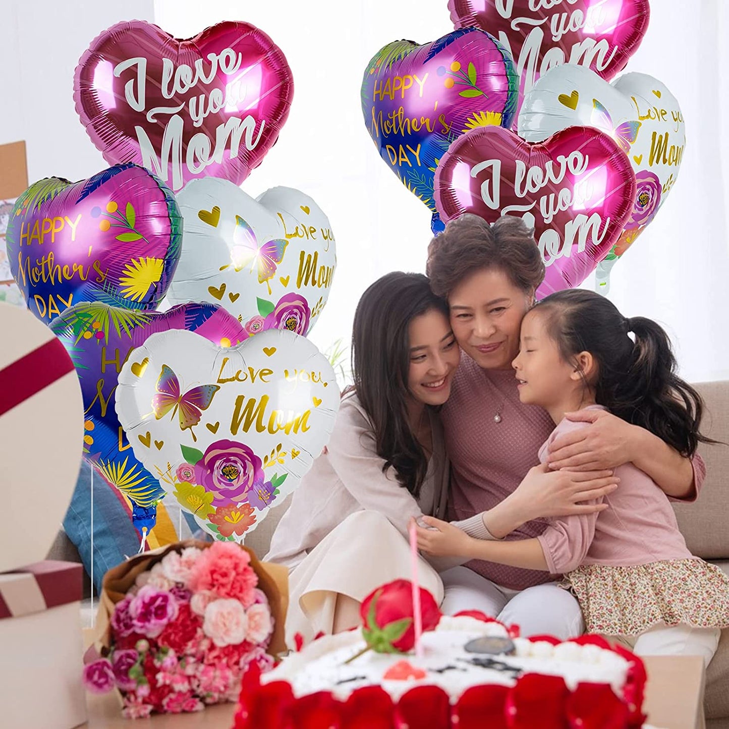 9pk 18" Mother's Day Foil Balloons Balloons w/ Ribbon