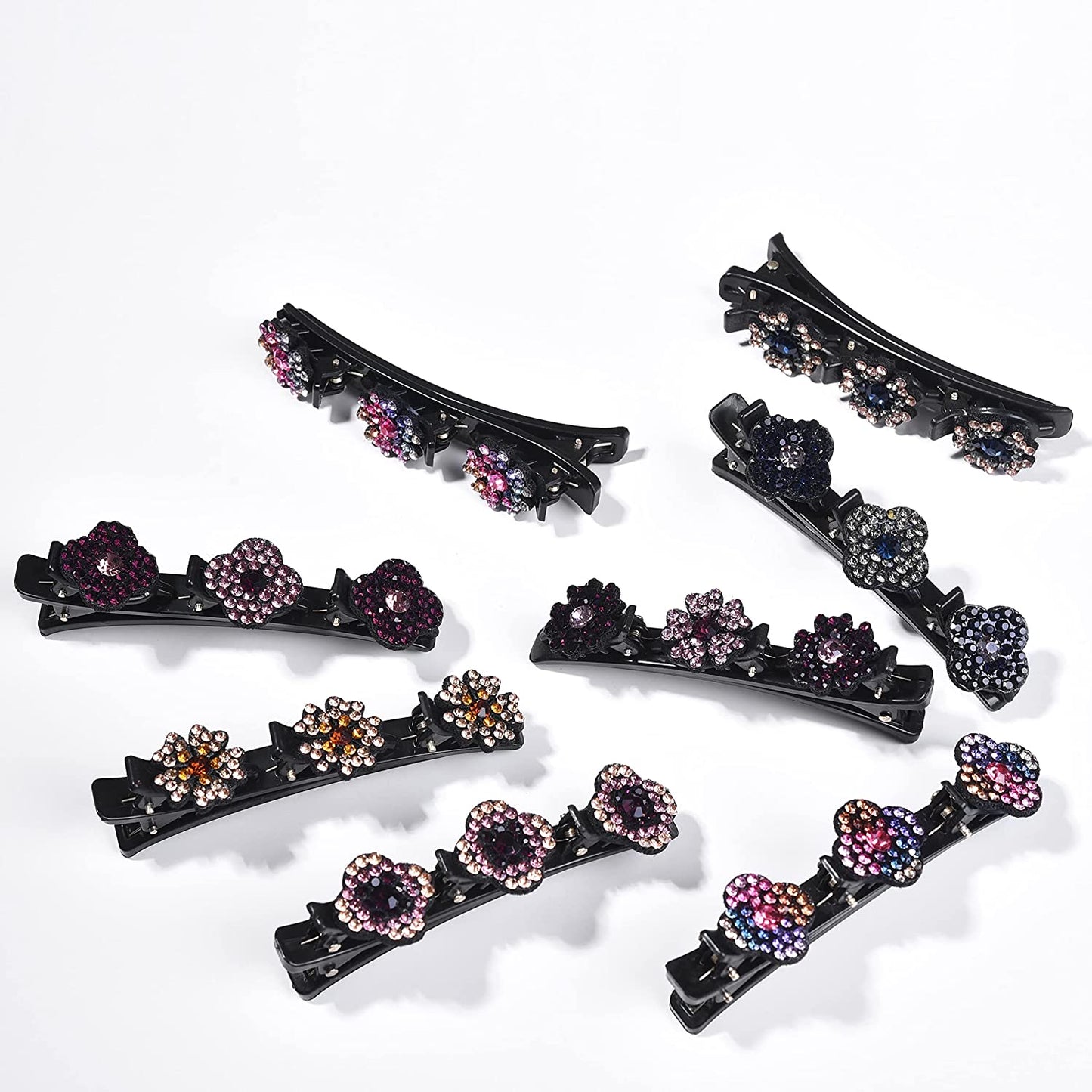 8pk Sparkling Crystal Stone Rhinestone Braided Hairpin Duckbill Clip Hair Clips