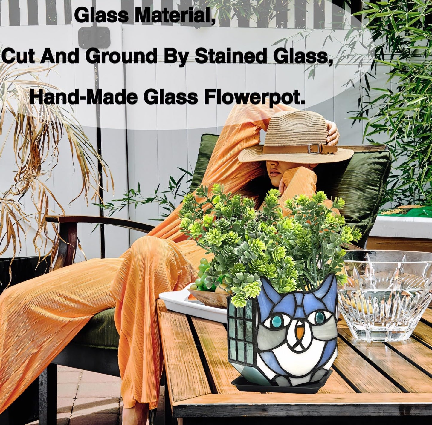 Unique Handmade Cat Plant Display Glass Container for Small Plants, Decorative Indoor Pot with Self-Drainage System, Perfect Gift for Cat Lovers