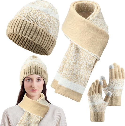 Warm Winter Accessories Set: Fleece-Lined Hats, Touchscreen Gloves & Scarves for All