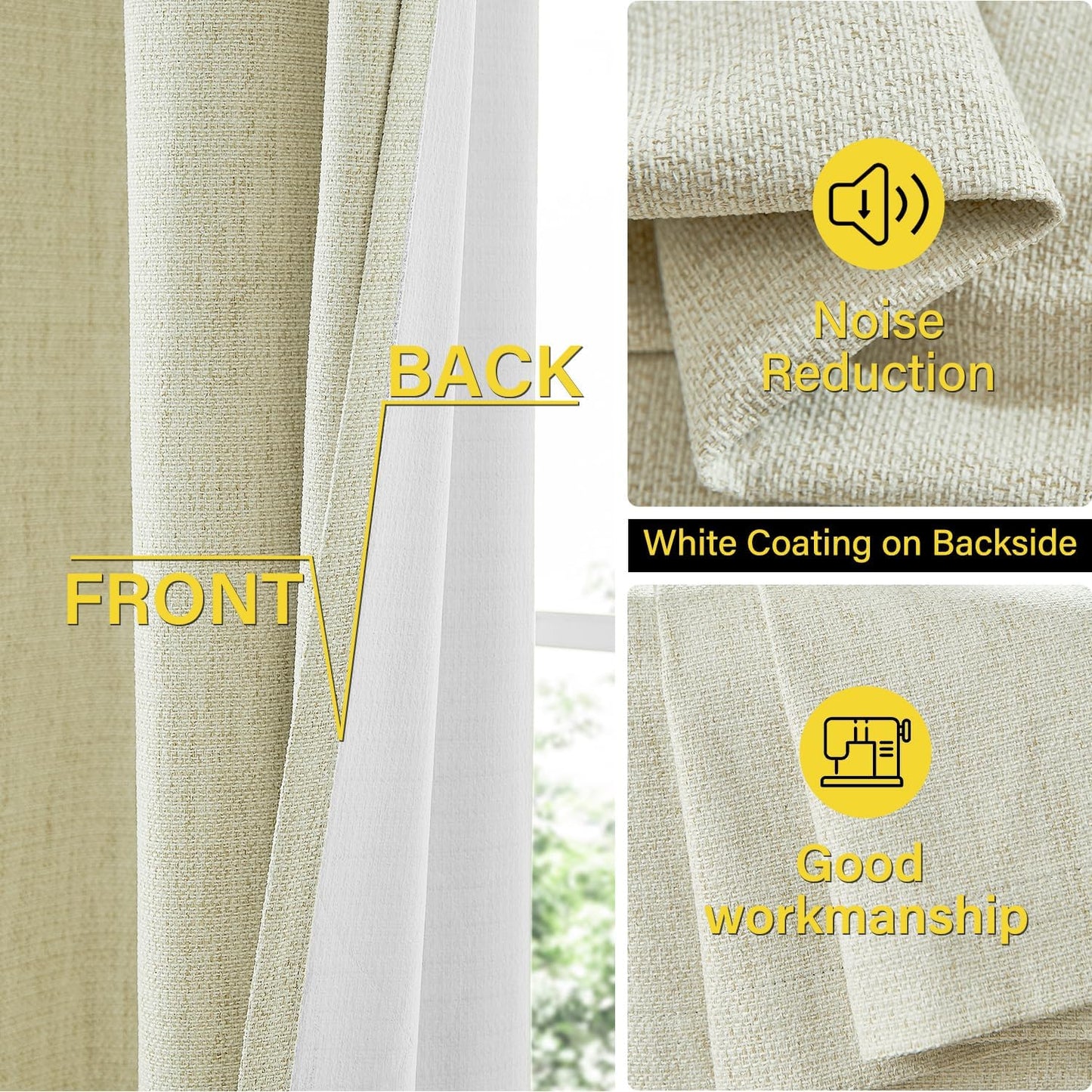 Single Panel Linen Blackout Curtain 84 Inch, Ivory - 100% UV Protection, Grommet Top