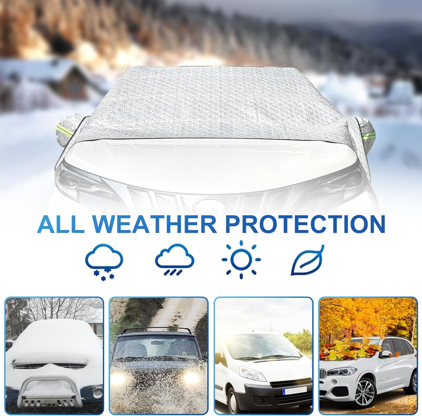Defend Against Winter: 4-Layer Magnetic Windshield Snow Cover for Cars, Trucks & SUVs | Easy Install, 96x58 inches