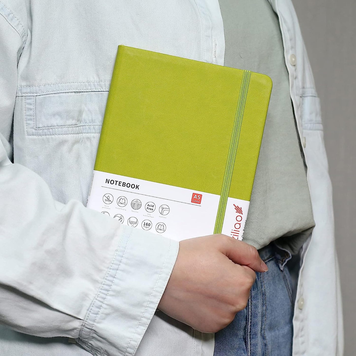 5.7"x8.4" Green 160 Page Ruled Hardcover Notebook/Journal w/ 100 GSM Paper