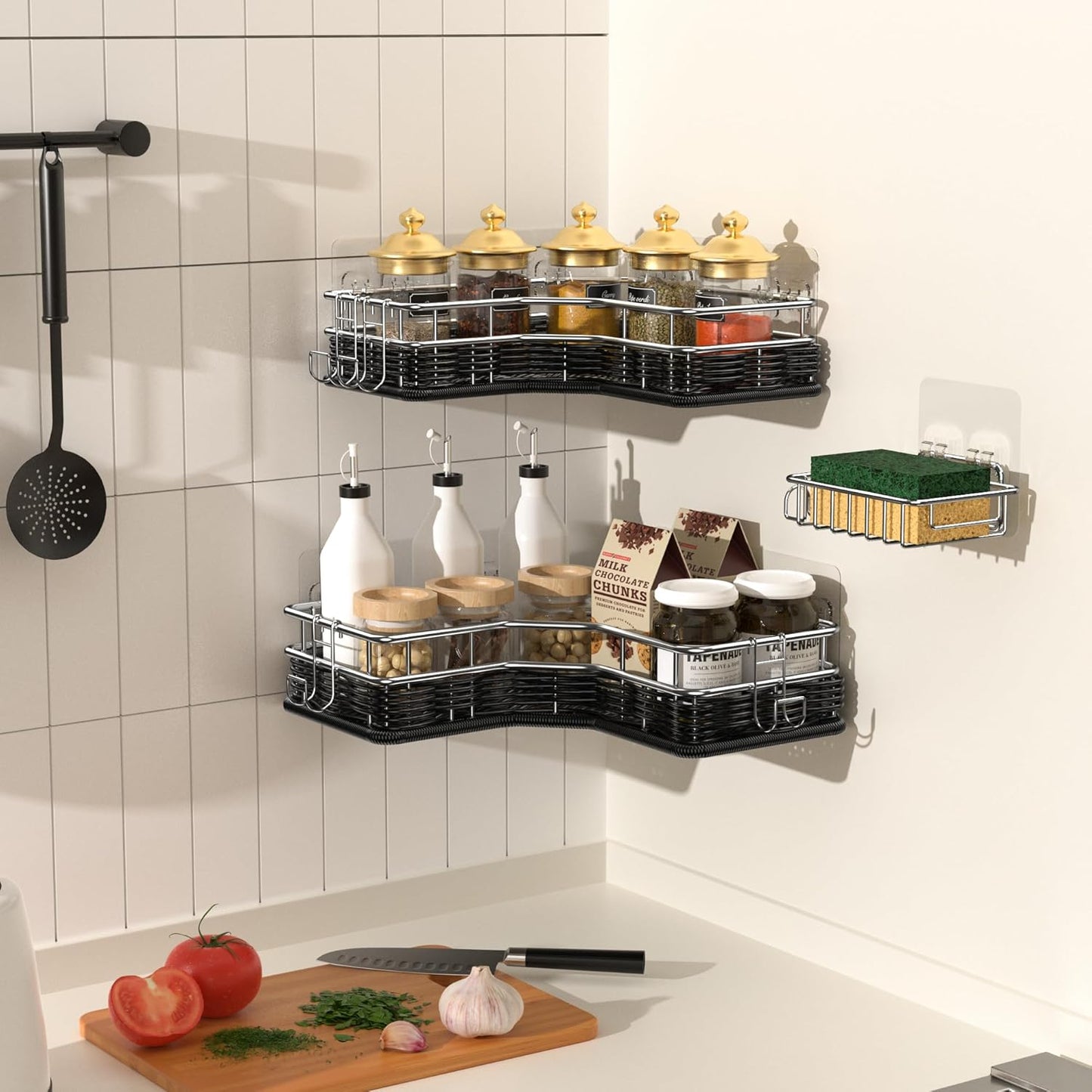 3-Pack Corner Shower Shelves - Rustproof Stainless Steel & Weave Rattan, Large Capacity, No Drill Caddy for Home Decor