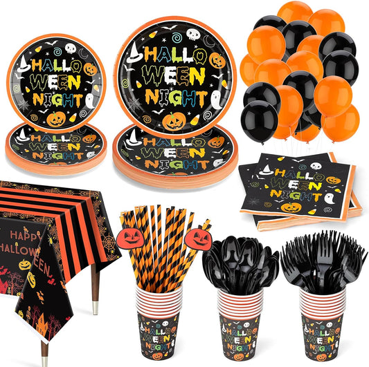 Ultimate 189pc Halloween Party Set: Plates, Napkins, Cups, Decor & More – Serves 24