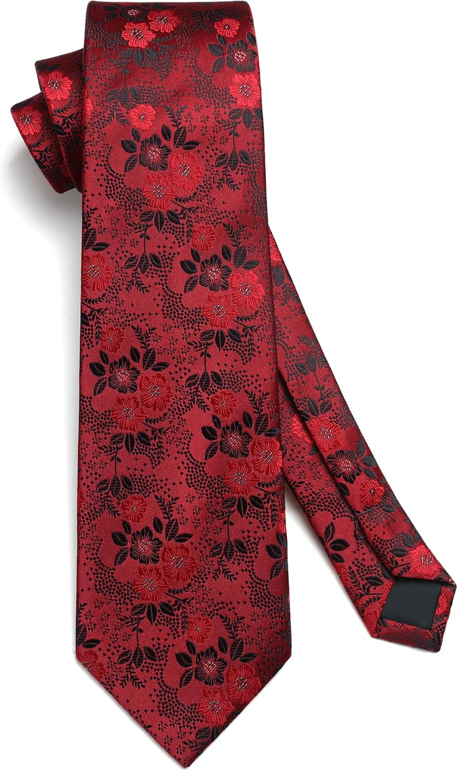 Burgundy Floral Silk Tie & Handkerchief Set for Men - Perfect for Formal Events & Holidays