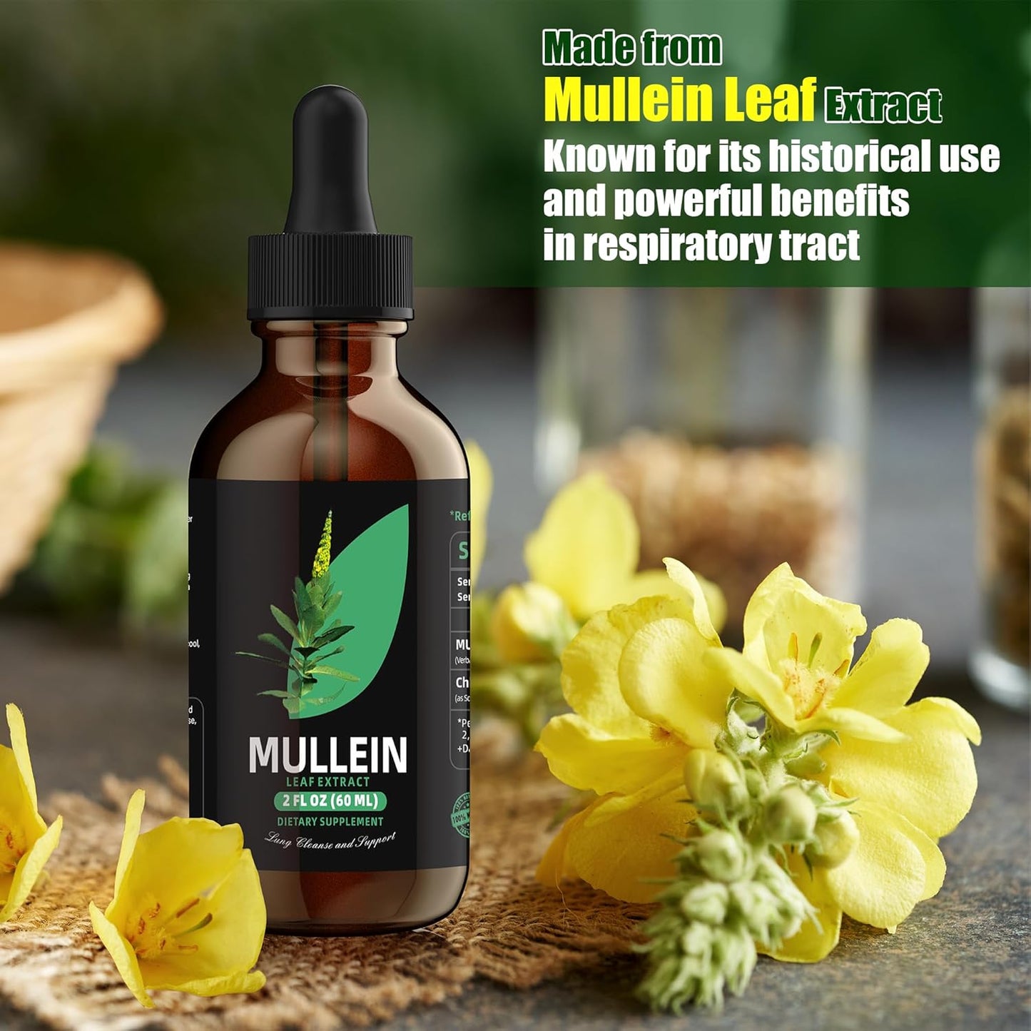 Mullein Leaf Extract for Healthy Breathing - Natural Supplement for Lung Cleanse & Respiratory Function - 60ml